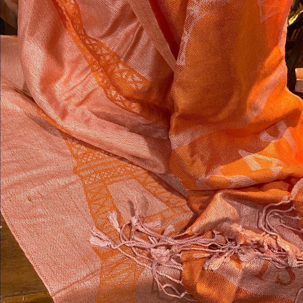 Paris Script Orange Silk Blend Scarf Wrap 80 x 27 inch NWOTs - Picture 3 of 7